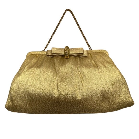 Vintage After Five Women’s Gold Mesh Chain Strap & Rhinestone Bow Accent Clutch - Picture 1 of 8